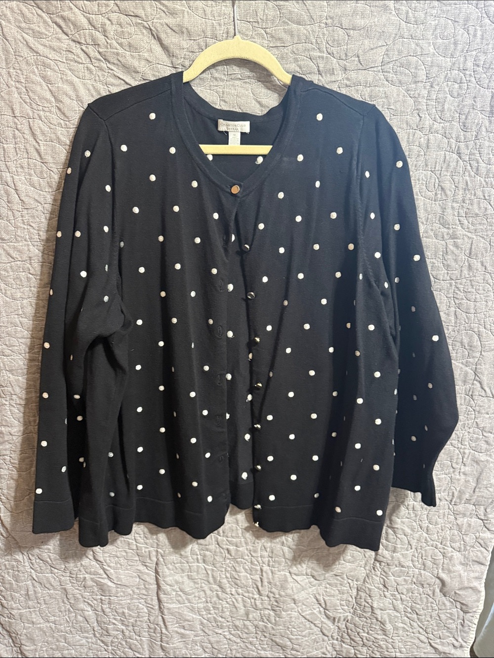 Charter Club Black Cardigan with White Polka Dots